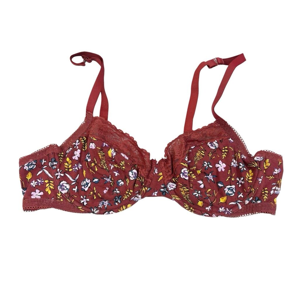 Savage X Fenty Underwire Unlined T-shirt Bra Size 40D #H3974 Floral Orange Lace